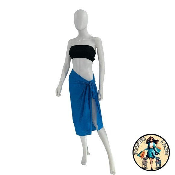 AEXAE Linen Wrap Beach Sarong Swim Cover Up Midi Skirt Pareo Ibiza Blue One Size